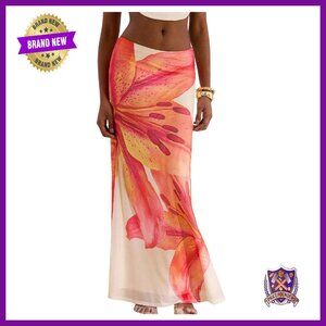 Floral Mesh Maxi Skirt Bodycon Fishtail Boho Women's Size